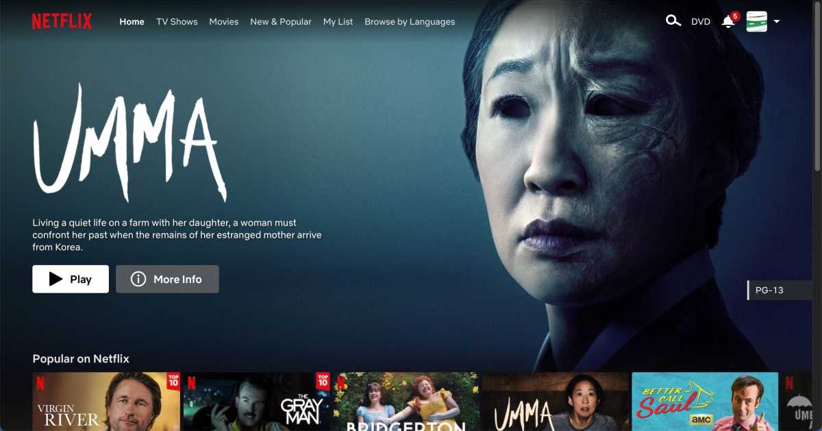 12	Netflix home screen, promoting the horror movie Umma.