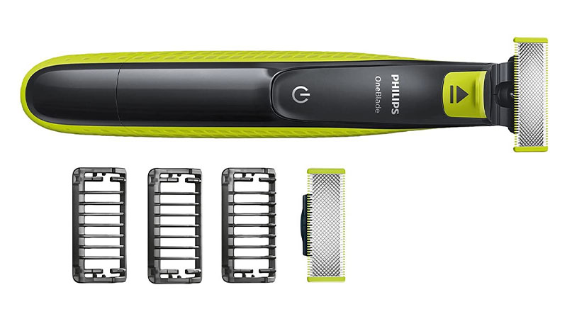 Yellow and black razor with spare razor head and grills