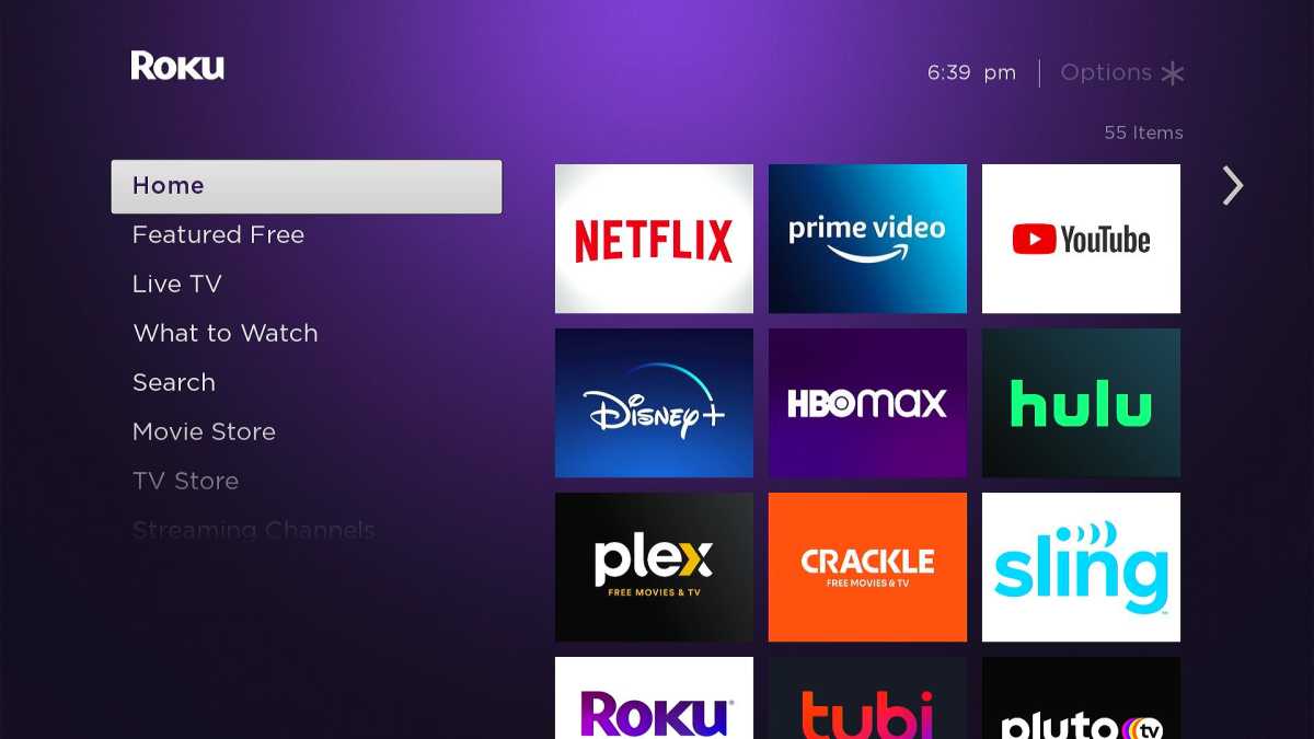 Roku home screen's app grid