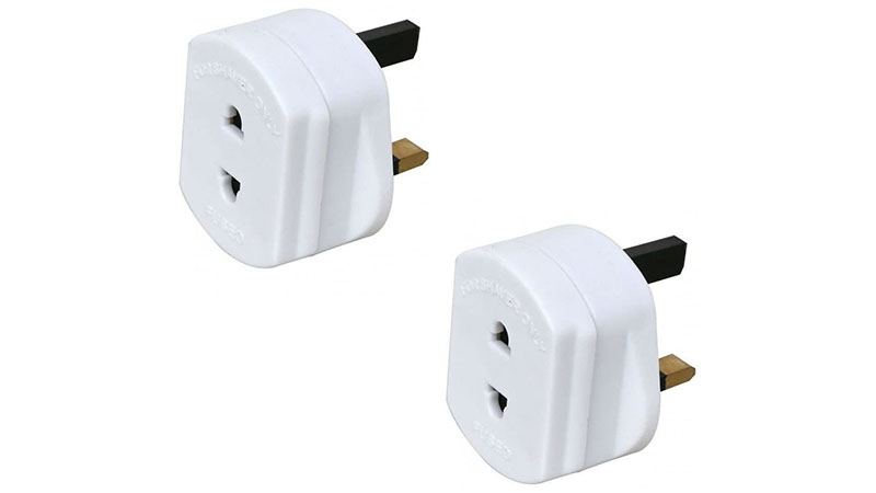 Two white shaver plug adaptors