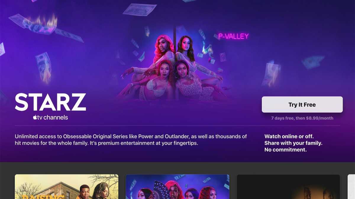 Apple TV Starz sign-up page