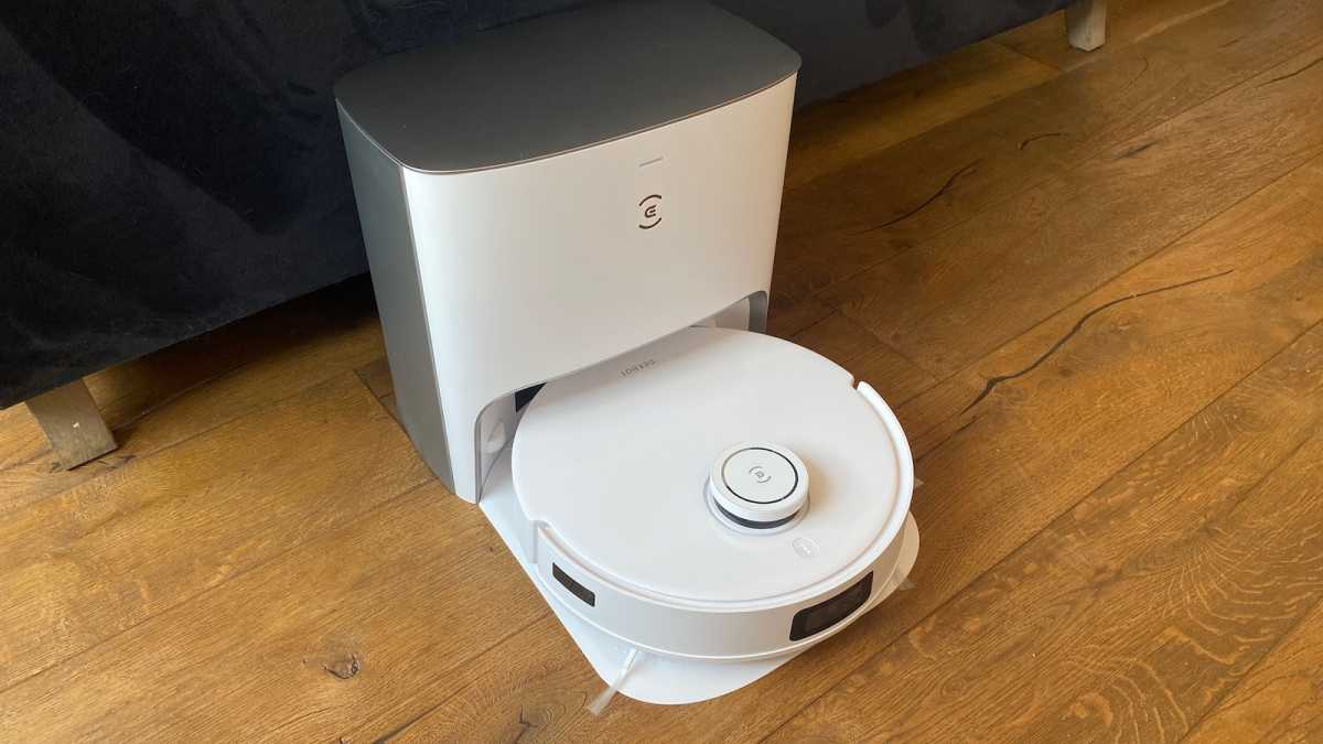 Ecovacs Deebot T10 Plus with silver and white charging dock 