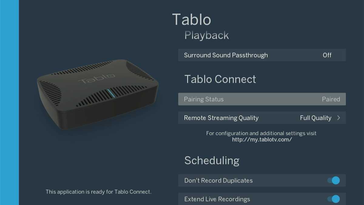 Tablo Connect setting