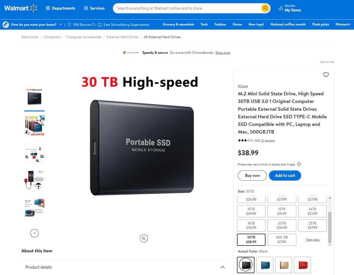 Beware this phony '30TB' portable SSD sold by Walmart