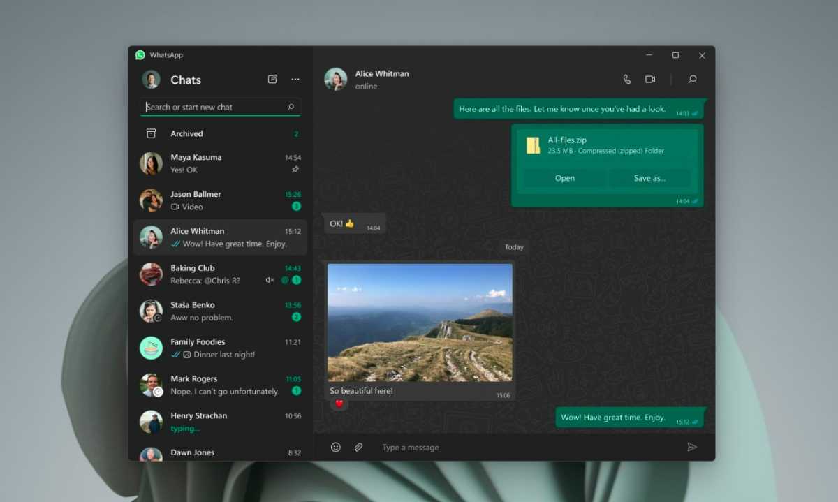 WhatsApp Desktop dark mode