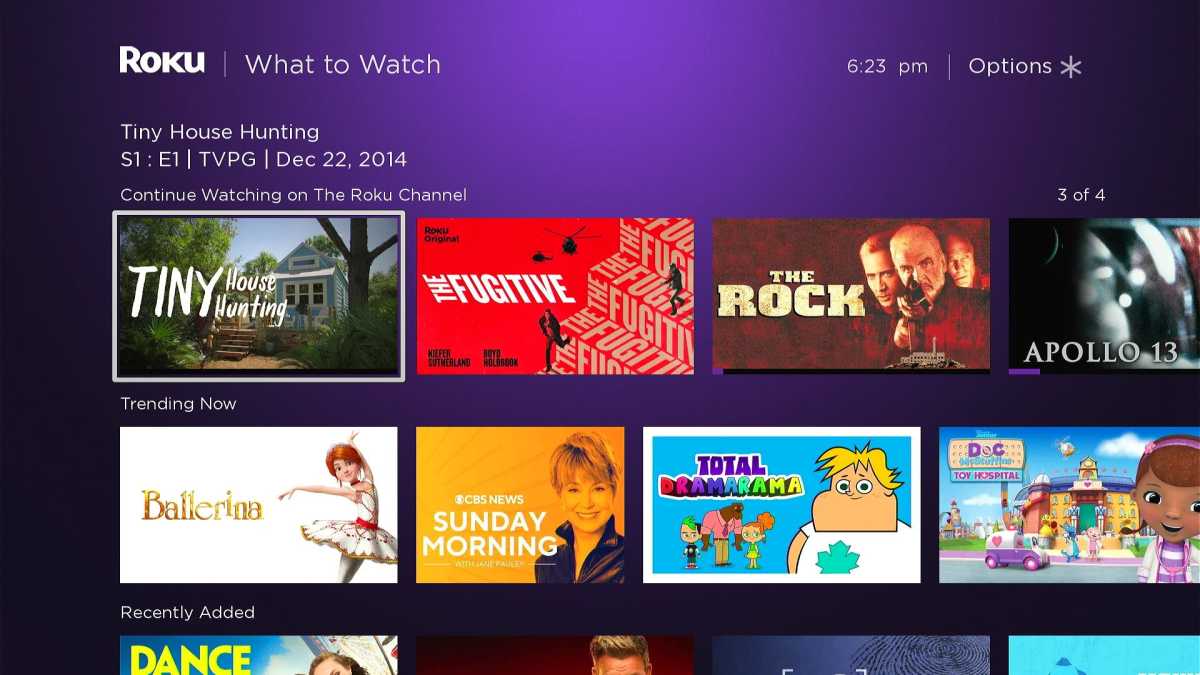 Roku "Continue Watching on The Roku Channel" row