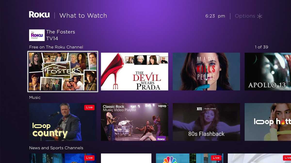 Roku What to Watch: Free on the Roku Channel row