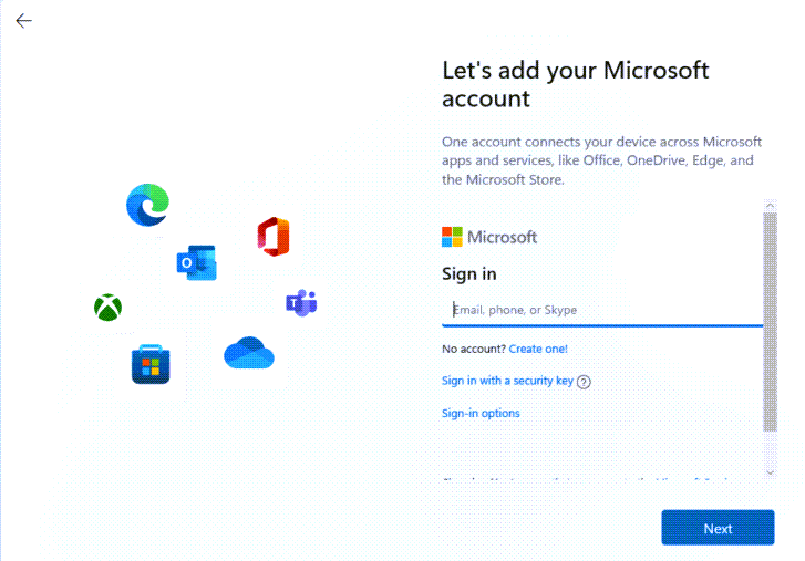 Windows 11 no Microsoft account method