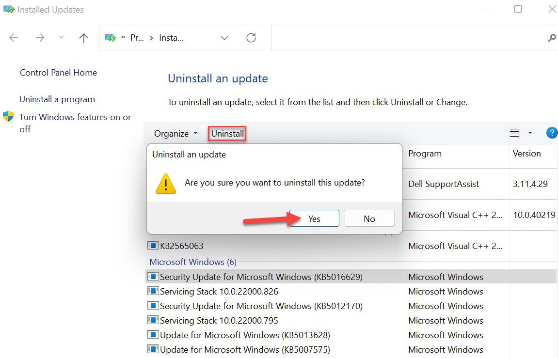Windows 11 uninstall updates method