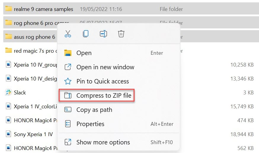 Zip file option Windows 11 File Explorer