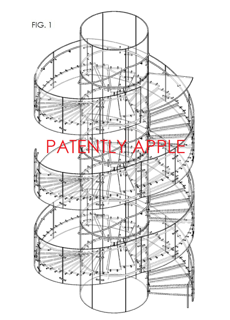 Patentzeichnung einer gläsernen Wendeltreppe