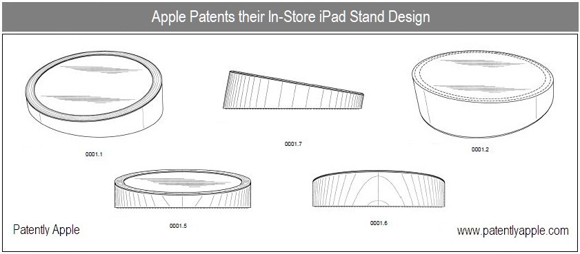 Patentzeichnung eines iPad-Ständers für Apple Stores