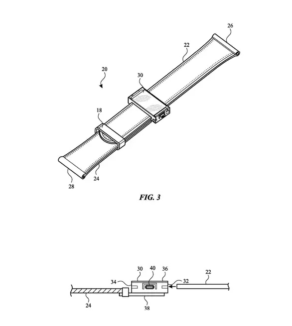 Patentzeichnung eines selbstjustierenden Armbands von Apple