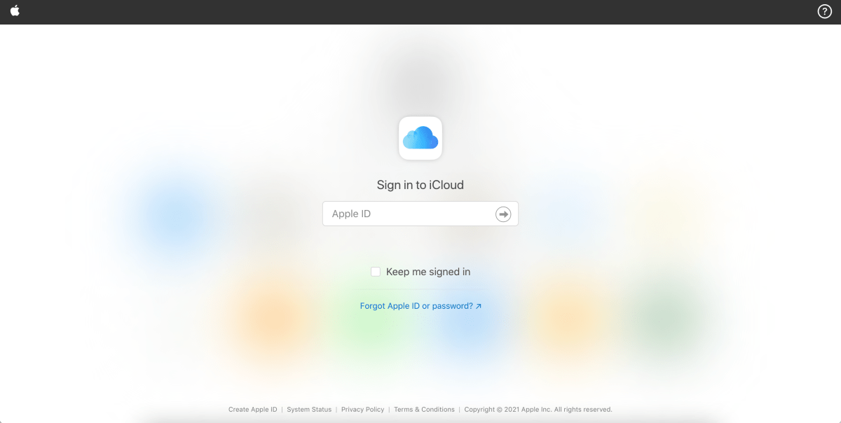 iCloud web interface login