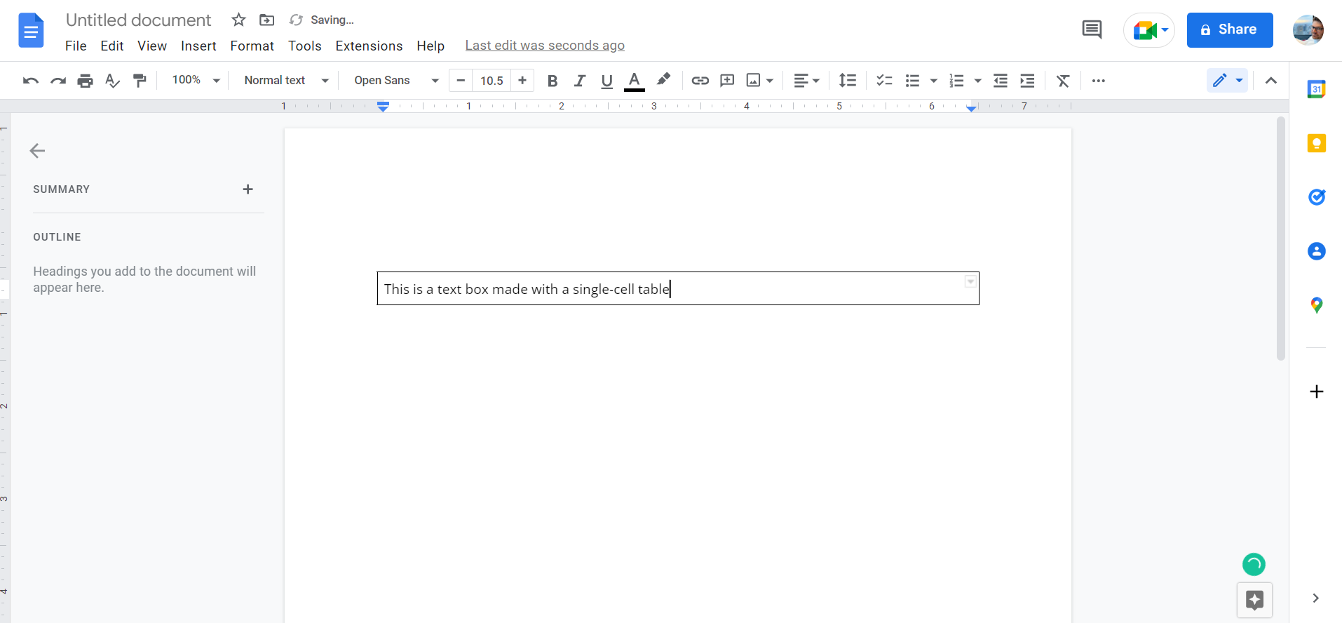 how to put box in google docs