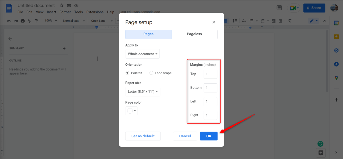 Google Docs Page Setup