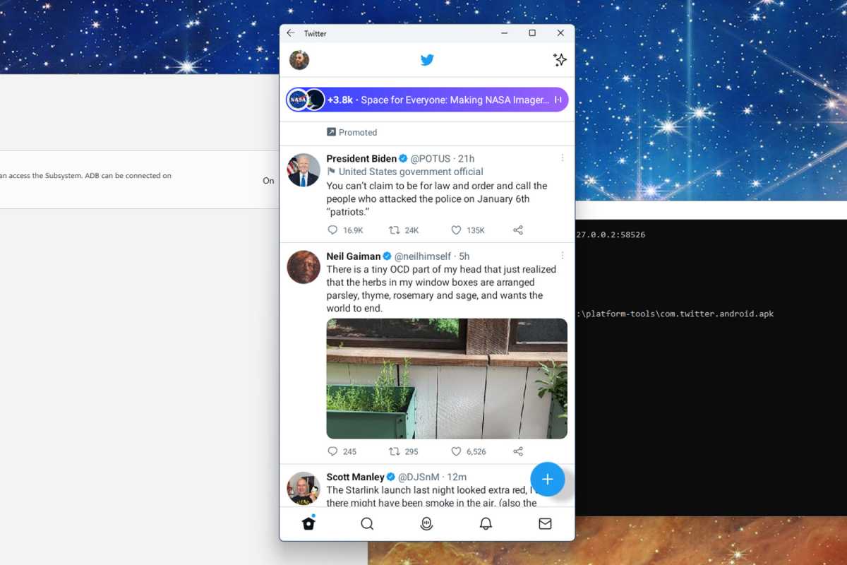 Twitter's Android app running on Windows 11