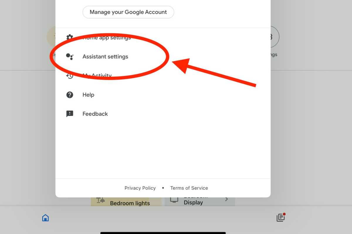 Access Google Assistant settings
