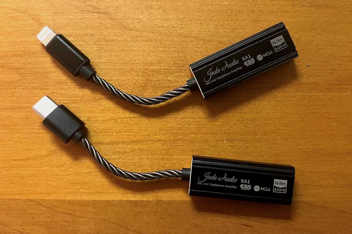 Backsides of Fiio KA1 DACs (Lightning model at top)