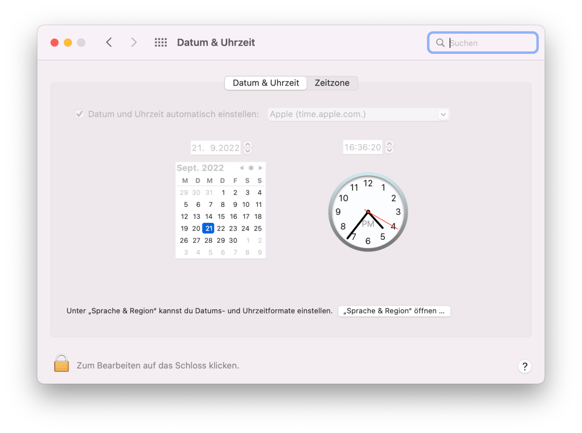Datum und Uhrzeit macOS