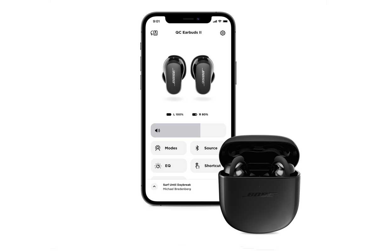 Bose QuietComfort II earbuds with case and mobile app
