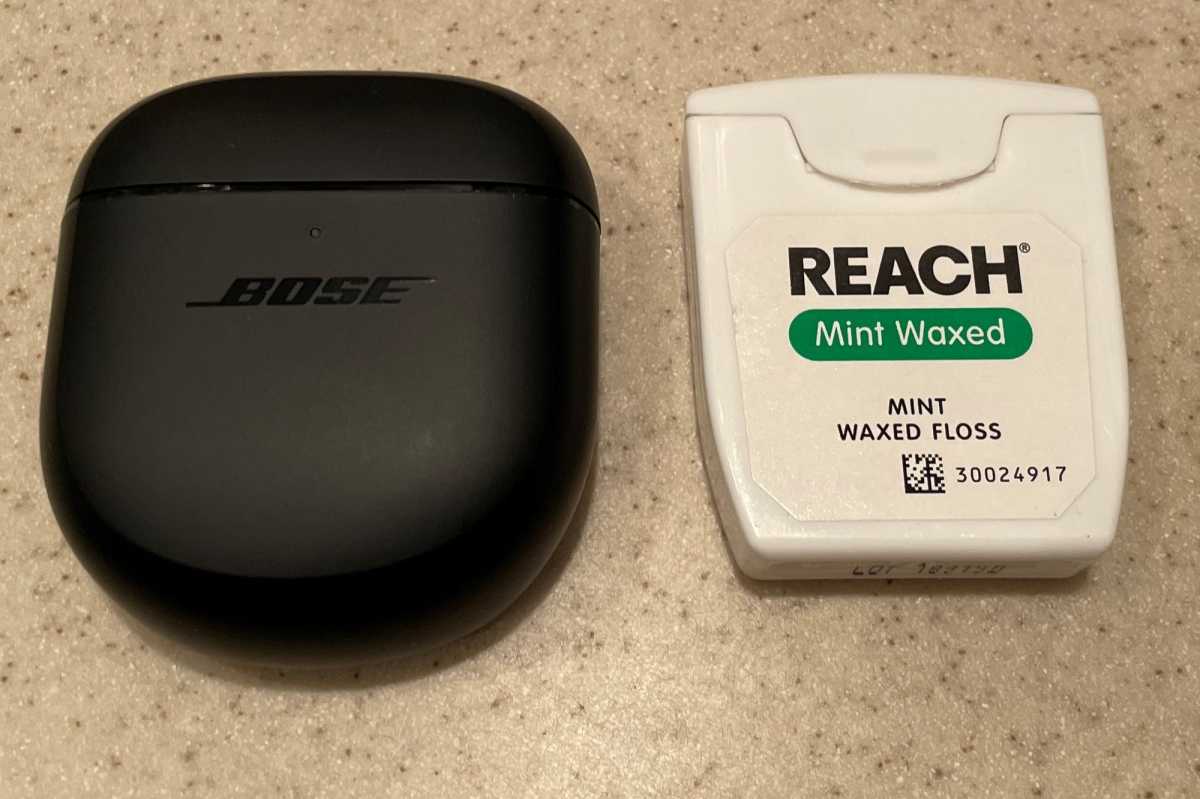 Bose QuietComfort Earbuds II case compared to floss