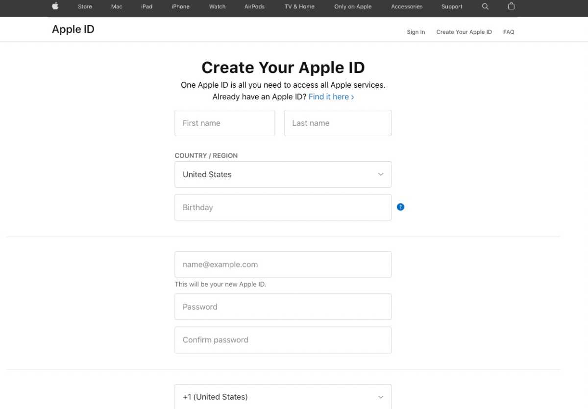 Create an Apple ID add details