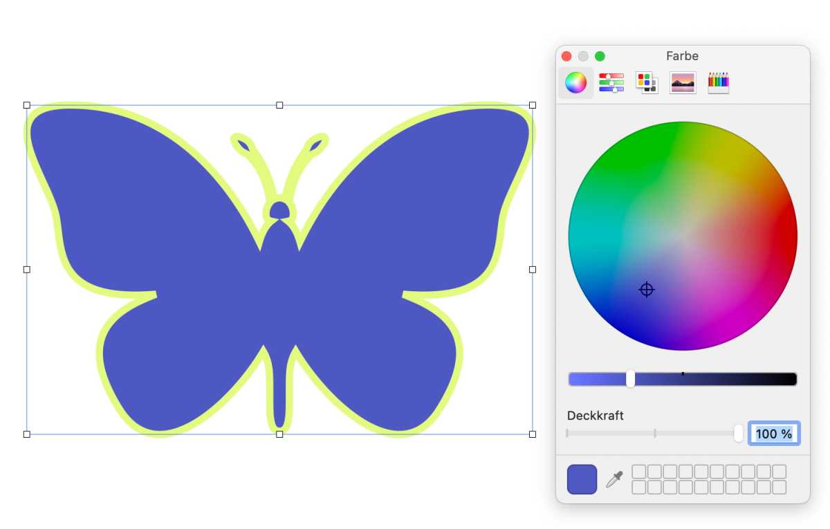 Über die Farbpalette lassen sich sowohl individuelle Farben auswählen als auch die Deckkraft festlegen.