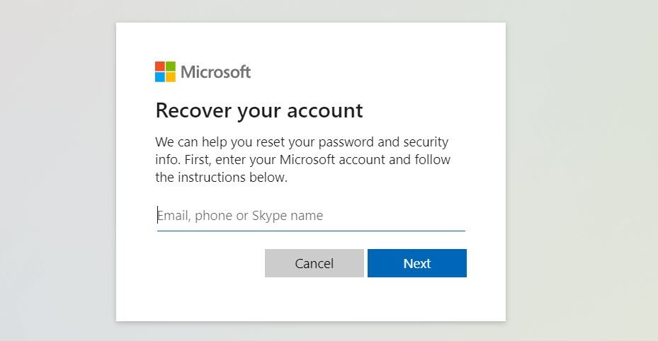 Microsoft recover your account password reset facility