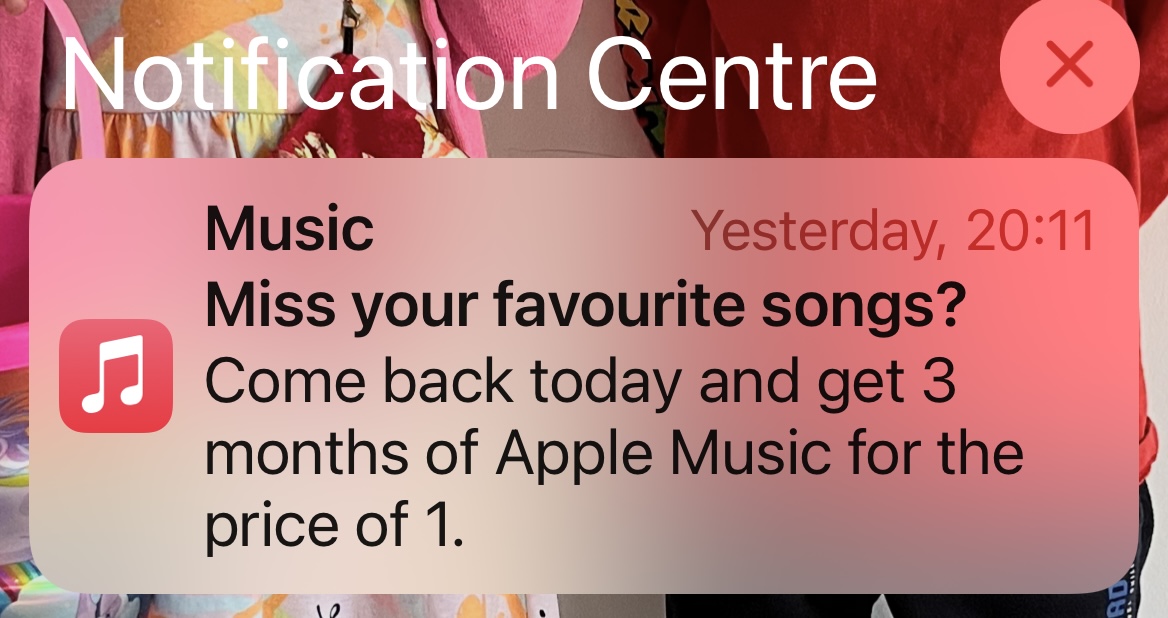 Three months apple music for One