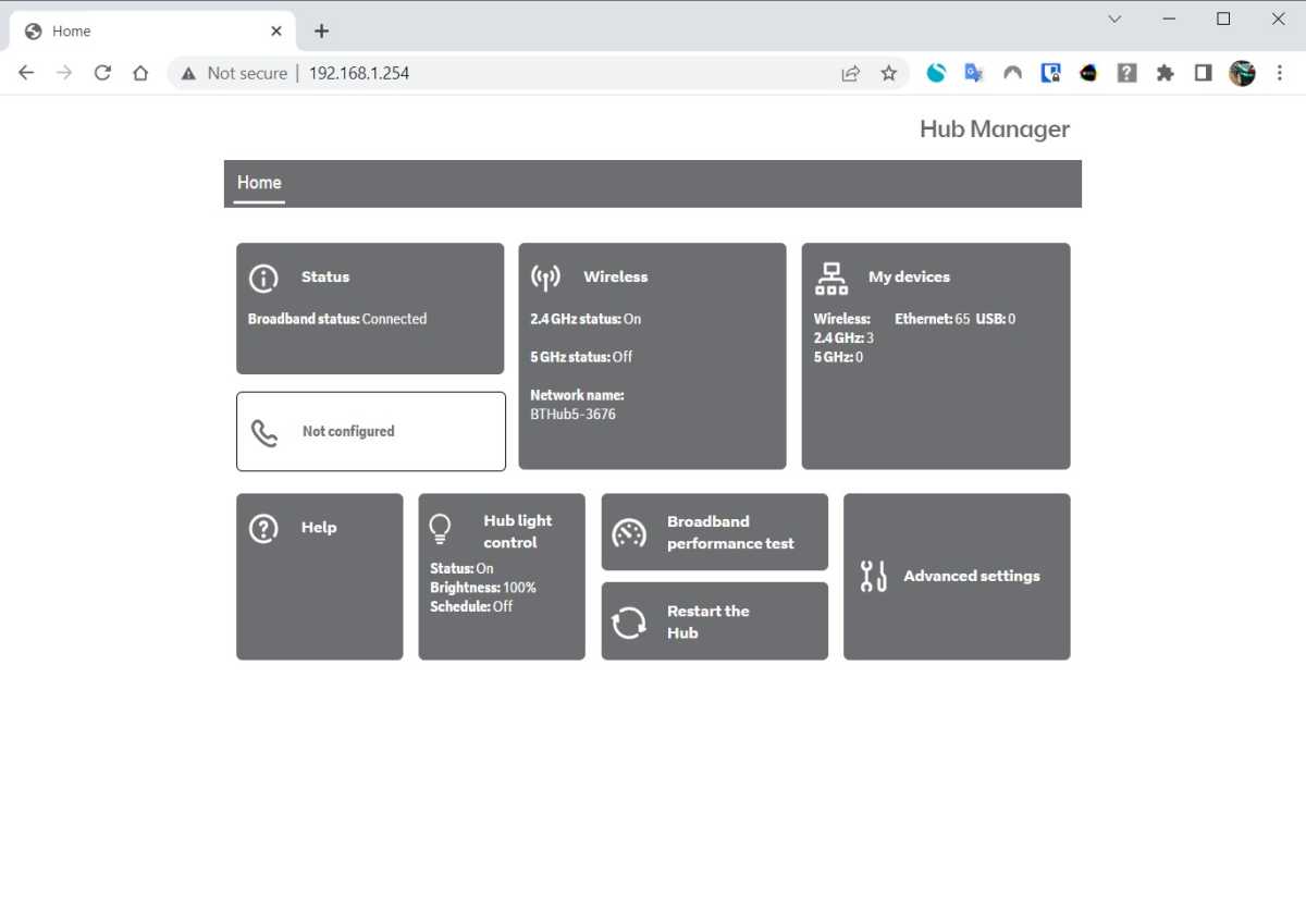 Configuración del enrutador en el navegador BT Smart Hub