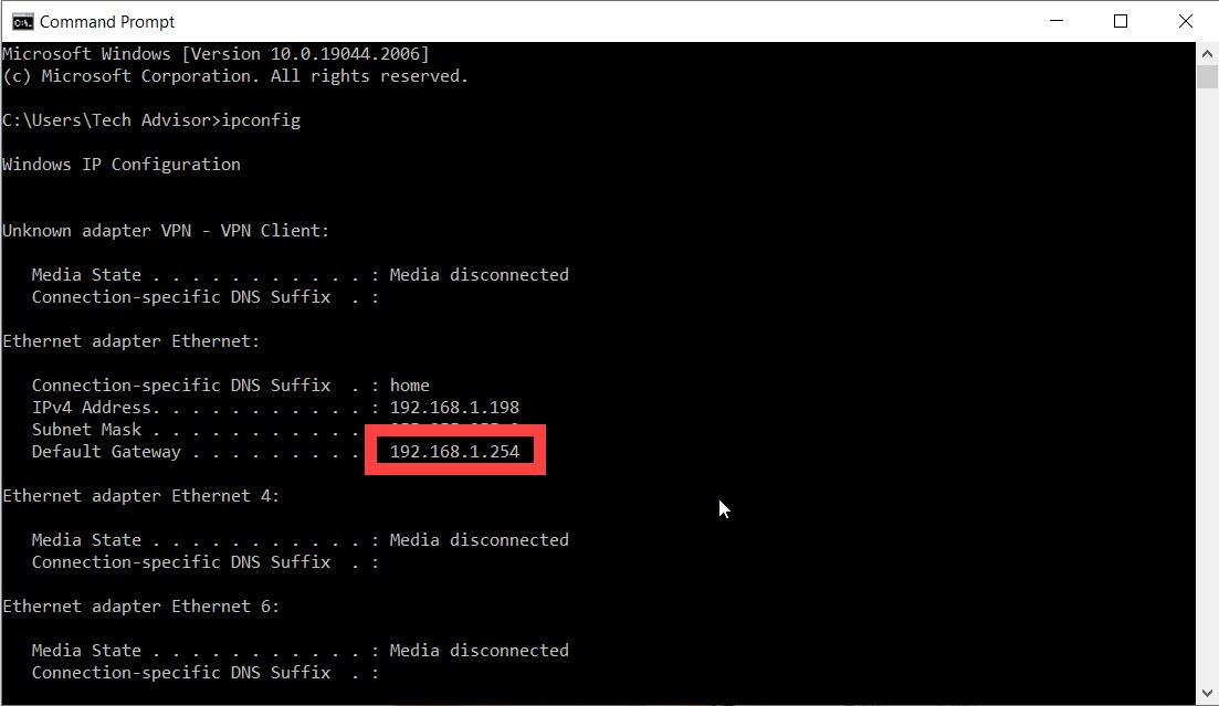 Router IP address default gateway