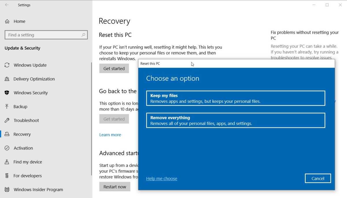 How to reset Windows 10 - Recovery options