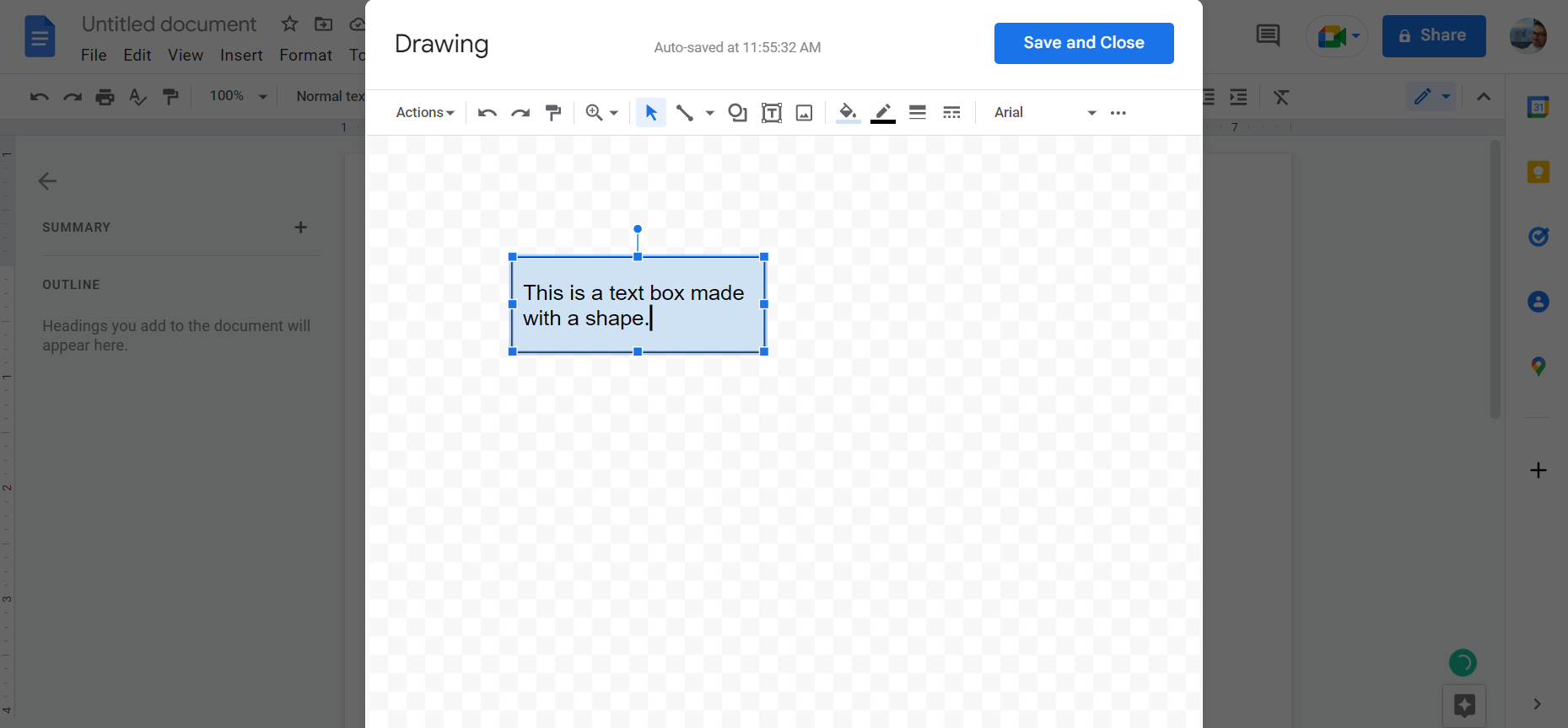 insert separate text box in google docs