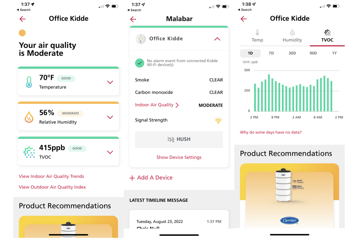 Application Kidde Smoke + CO + Air Quality Monitor