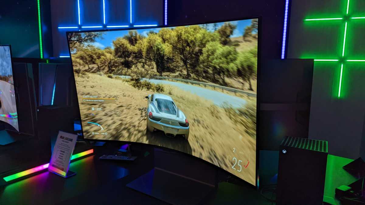 LG OLED Flex showing driving game
