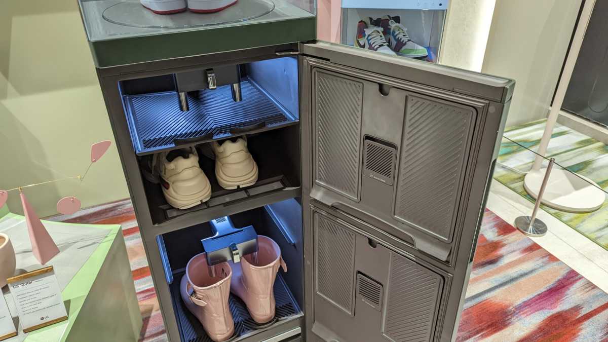 LG Styler ShoeCare open with shoes inside