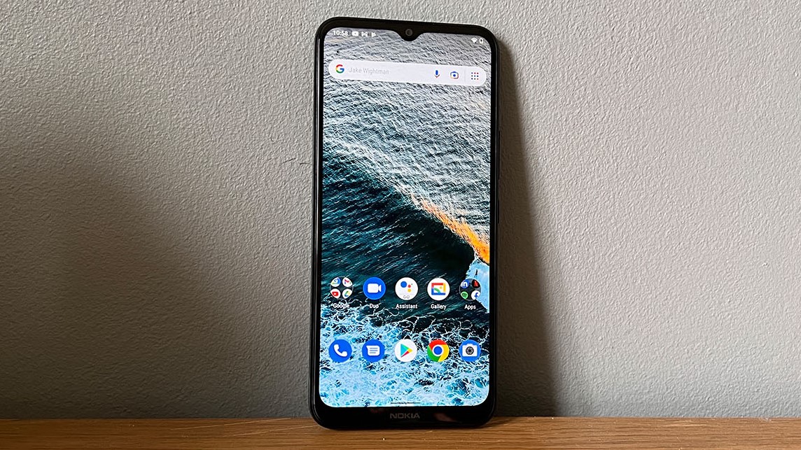 Nokia C21 Plus screen against the wall