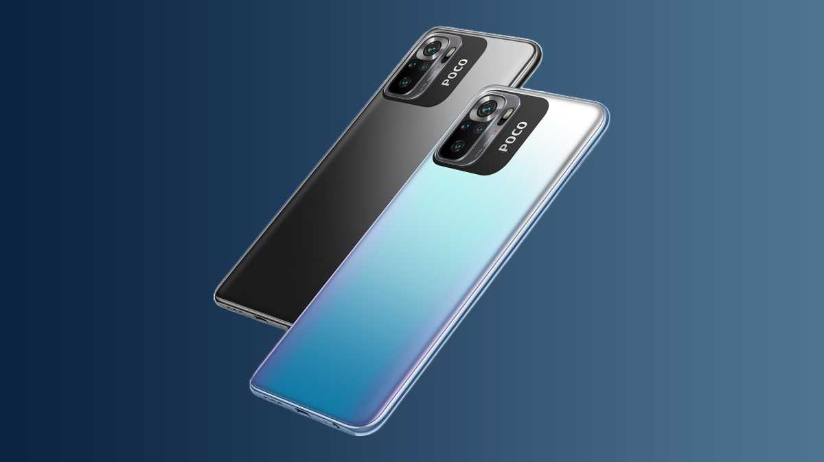 Poco M5s on a gradient background