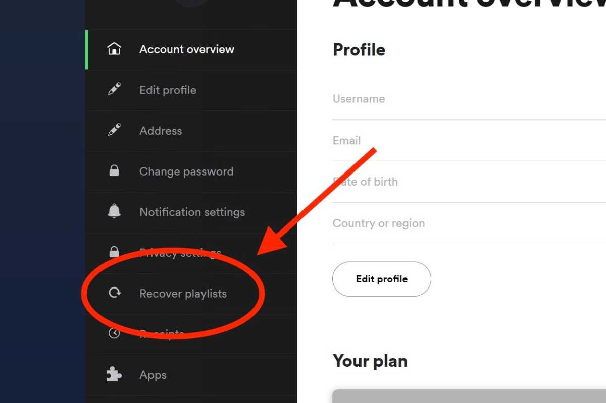 Spotify account menu