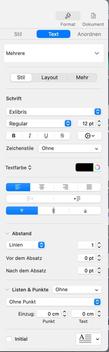 Die Textwerkzeuge in den Textrahmen entsprechen denjenigen in den Textdokumenten.