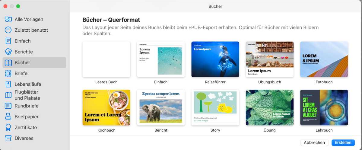 Bei den querformatigen Büchern handelt es sich immer um ein Layoutdokument.