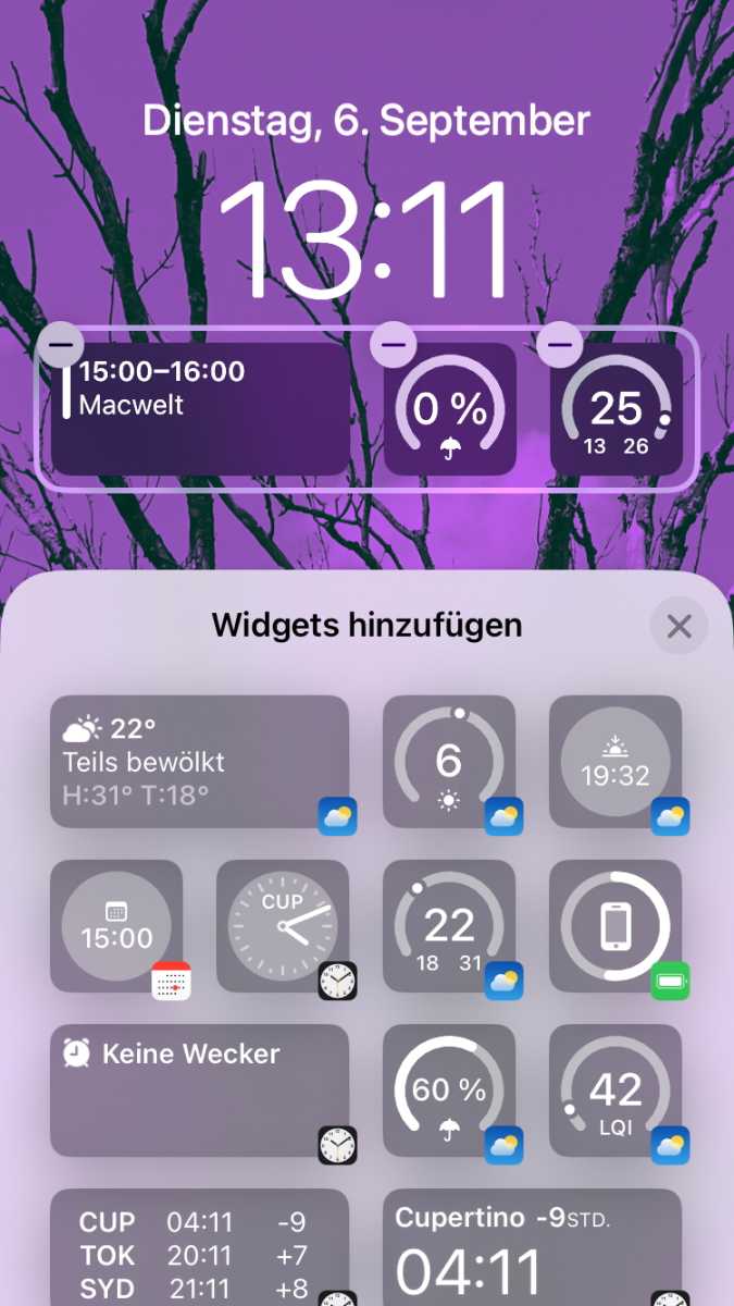 Widgets im Sperrbildschirm hinzufügen und bearbeiten