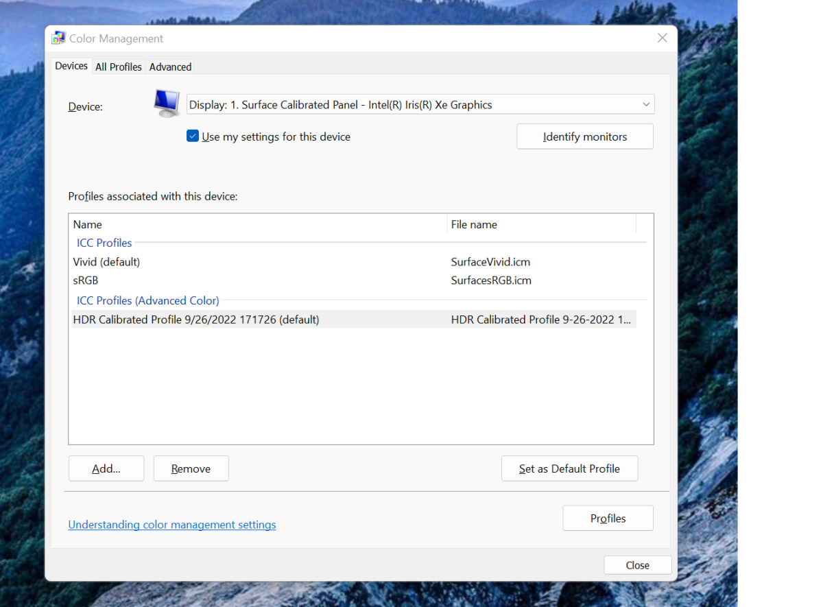 Windows HDR Configuration app profiles