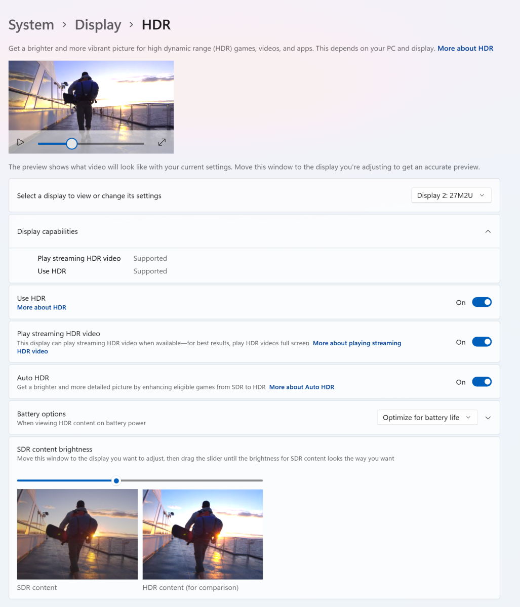 Windows 11 HDR settings