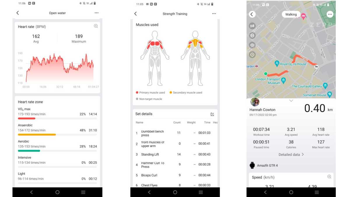 Captures d'écran de l'Amazfit GTR 4