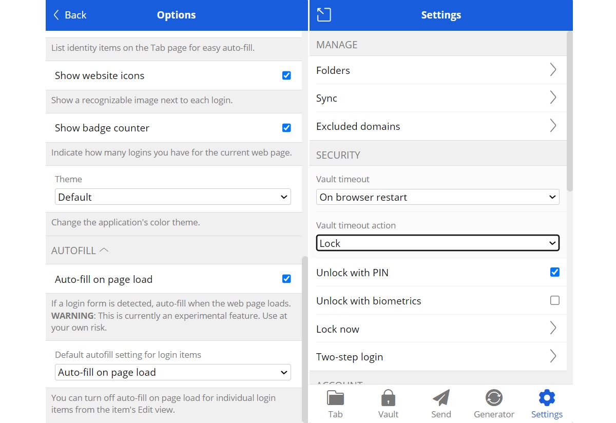 Bitwarden settings tweaks