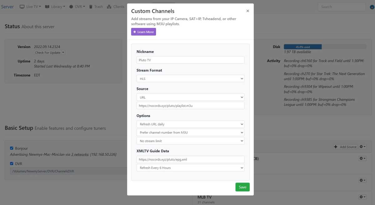 Adding a custom source in Channels DVR