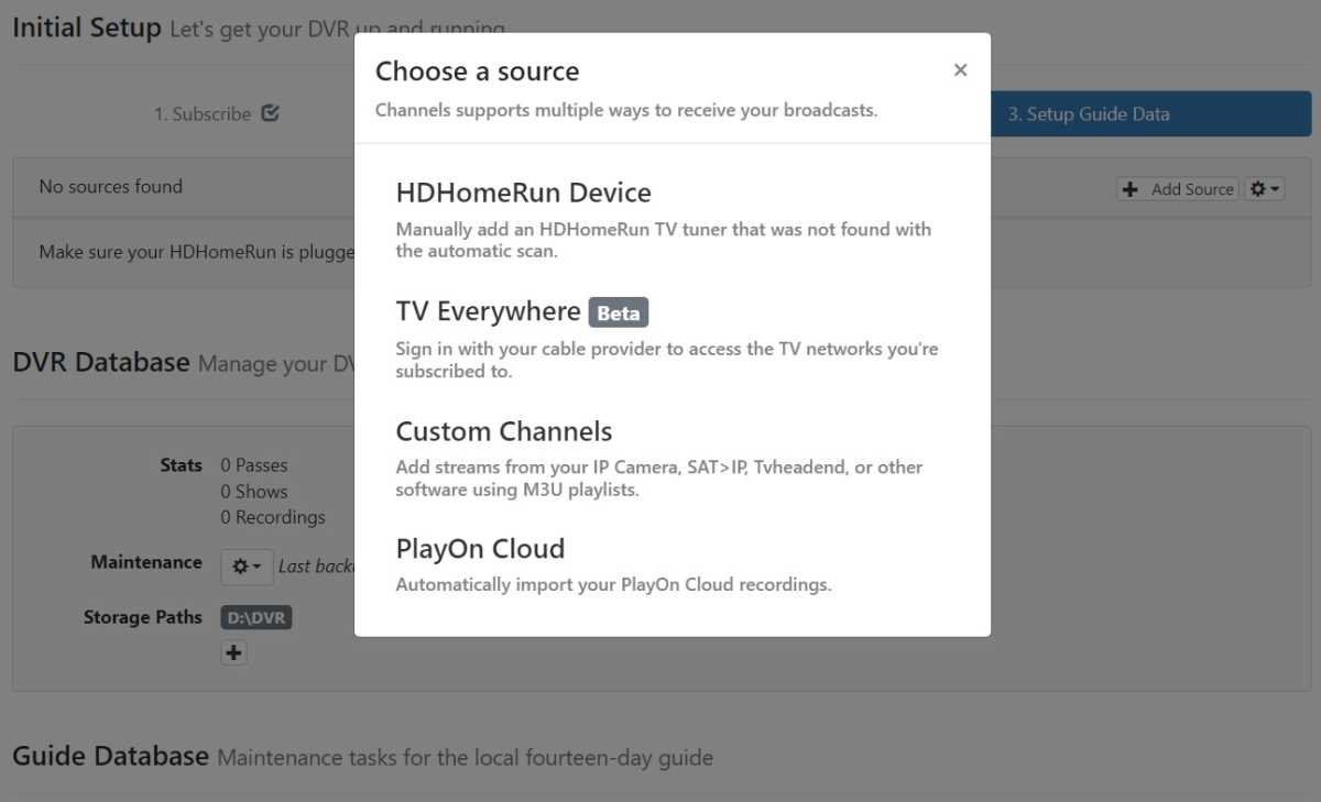 Channels DVR setup wizard