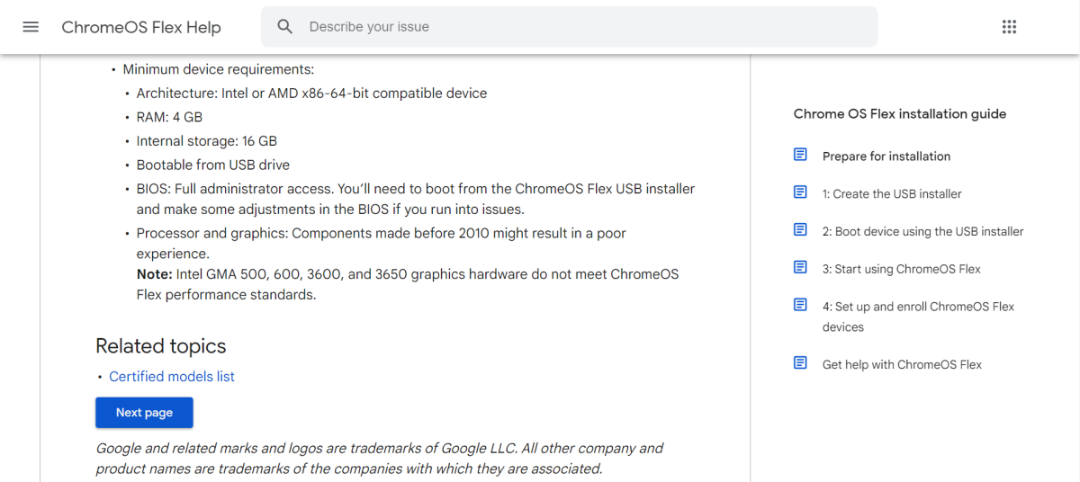 ChromeOS Flex system requirements